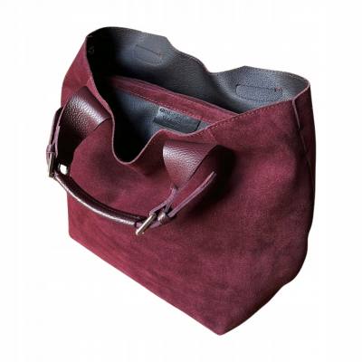 - Bordowa zamszowa torebka shopper ZAMSZ NATURALNY Vera Pelle