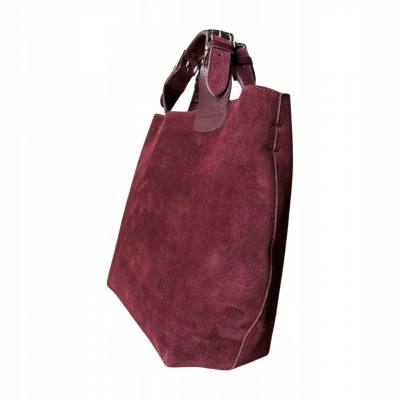 - Bordowa zamszowa torebka shopper ZAMSZ NATURALNY Vera Pelle