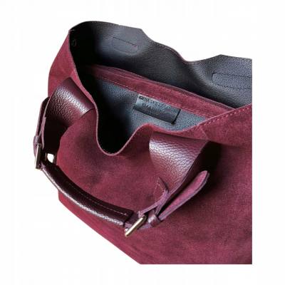- Bordowa zamszowa torebka shopper ZAMSZ NATURALNY Vera Pelle