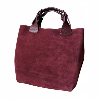 - Bordowa zamszowa torebka shopper ZAMSZ NATURALNY Vera Pelle