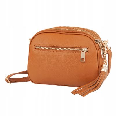 -30% Vera Pelle - camel ruda listonoszka ze skóry torebka włoska skóra