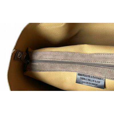 - Cappuccino zamszowa torebka shopper taupe ZAMSZ NATURALNY Vera Pelle