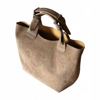 - Cappuccino zamszowa torebka shopper taupe ZAMSZ NATURALNY Vera Pelle