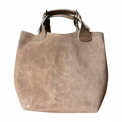 - Cappuccino zamszowa torebka shopper taupe ZAMSZ NATURALNY Vera Pelle