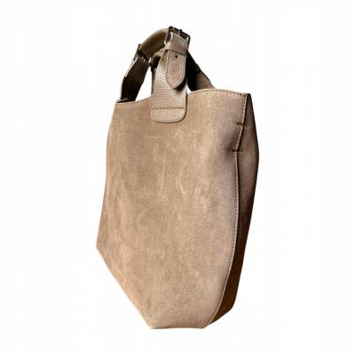 - Cappuccino zamszowa torebka shopper taupe ZAMSZ NATURALNY Vera Pelle