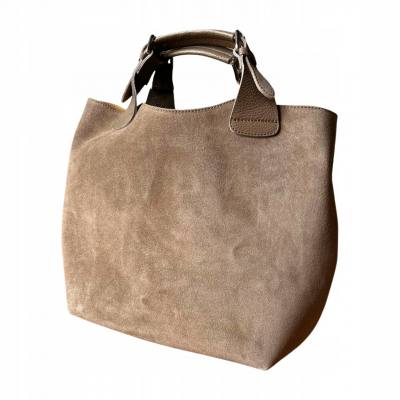 - Cappuccino zamszowa torebka shopper taupe ZAMSZ NATURALNY Vera Pelle