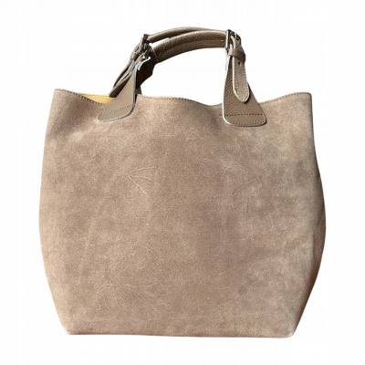 - Cappuccino zamszowa torebka shopper taupe ZAMSZ NATURALNY Vera Pelle