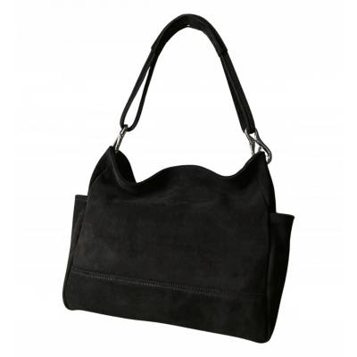 - Czarna zamszowa torebka shopper czarny ZAMSZ NATURALNY Vera Pelle