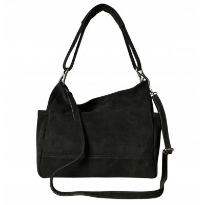 - Czarna zamszowa torebka shopper czarny ZAMSZ NATURALNY Vera Pelle