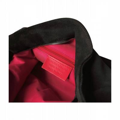 - Czarna zamszowa torebka shopper czarny ZAMSZ NATURALNY Vera Pelle