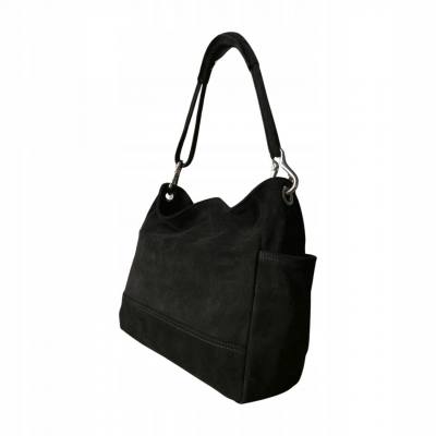 - Czarna zamszowa torebka shopper czarny ZAMSZ NATURALNY Vera Pelle