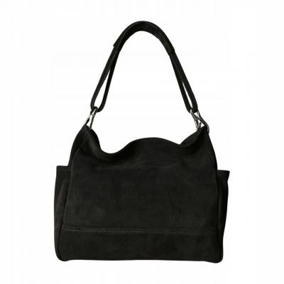 - Czarna zamszowa torebka shopper czarny ZAMSZ NATURALNY Vera Pelle
