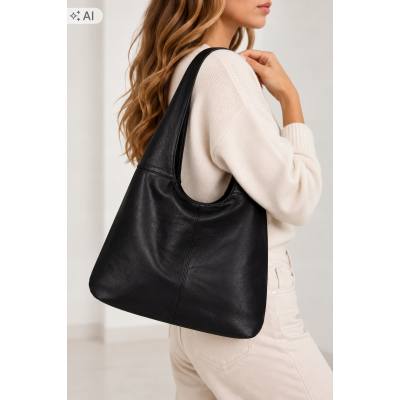 CZARNA KLASYCZNA TOREBKA WOREK SHOPPER MIĘKKA SKÓRA
