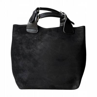 - Czarna zamszowa torebka shopper ZAMSZ NATURALNY Vera Pelle