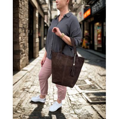 - CZEKOLADOWA ZAMSZOWA TOREBKA WOREK BRĄZ ZAMSZ NATURALNY ZAMEK