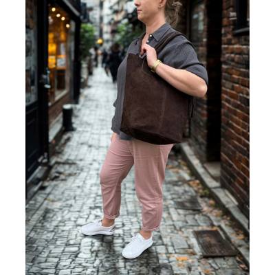 - CZEKOLADOWA ZAMSZOWA TOREBKA WOREK BRĄZ ZAMSZ NATURALNY ZAMEK