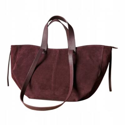 - Bordowa zamszowa torebka shopper burgund ZAMSZ NATURALNY Vera Pelle