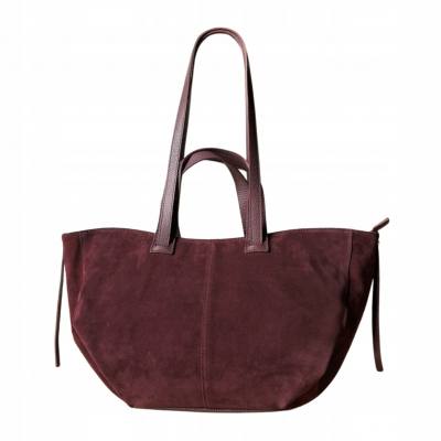 - Bordowa zamszowa torebka shopper burgund ZAMSZ NATURALNY Vera Pelle