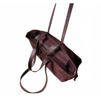 - Bordowa zamszowa torebka shopper burgund ZAMSZ NATURALNY Vera Pelle