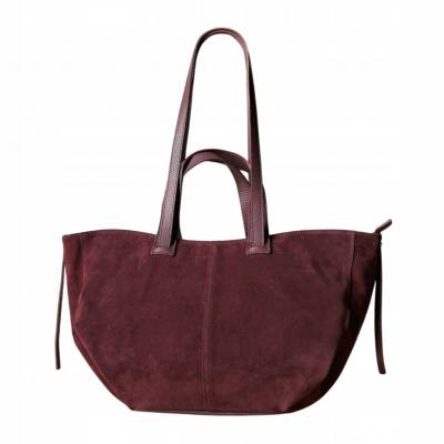 - Bordowa zamszowa torebka shopper burgund ZAMSZ NATURALNY Vera Pelle