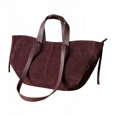 - Bordowa zamszowa torebka shopper burgund ZAMSZ NATURALNY Vera Pelle