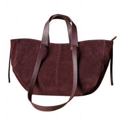- Bordowa zamszowa torebka shopper burgund ZAMSZ NATURALNY Vera Pelle