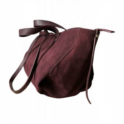 - Bordowa zamszowa torebka shopper burgund ZAMSZ NATURALNY Vera Pelle