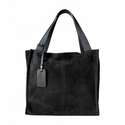 - Czarna zamszowa torebka shopper ZAMSZ NATURALNY Vera Pelle