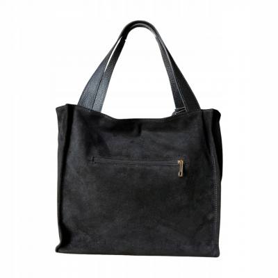 - Czarna zamszowa torebka shopper ZAMSZ NATURALNY Vera Pelle