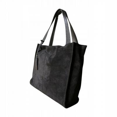 - Czarna zamszowa torebka shopper ZAMSZ NATURALNY Vera Pelle