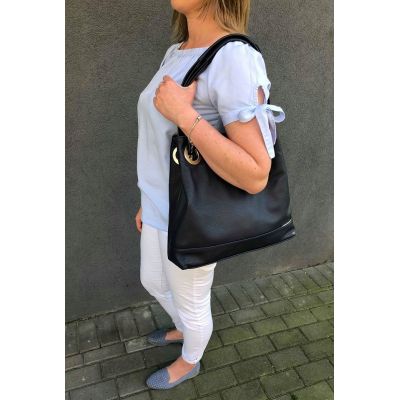 Włoska A4 szara popielata skórzana torebka miękka SKÓRA NATURALNA worek