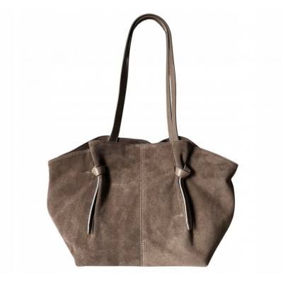 - Cappuccino fango zamszowa torebka shopper ZAMSZ NATURALNY Vera Pelle