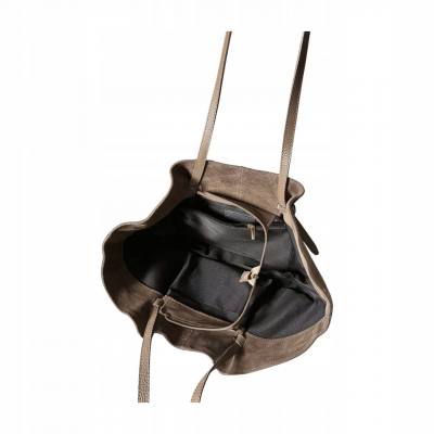 - Cappuccino fango zamszowa torebka shopper ZAMSZ NATURALNY Vera Pelle