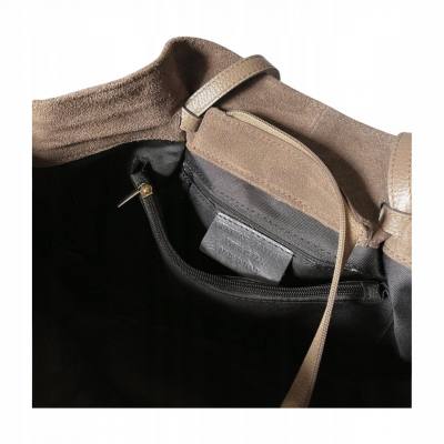 - Cappuccino fango zamszowa torebka shopper ZAMSZ NATURALNY Vera Pelle