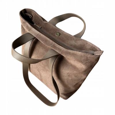 - Cappuccino torebka zamszowa shopper taupe ZAMSZ NATURALNY Vera Pelle