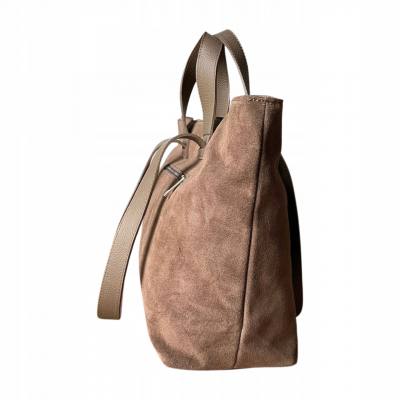 - Cappuccino torebka zamszowa shopper taupe ZAMSZ NATURALNY Vera Pelle