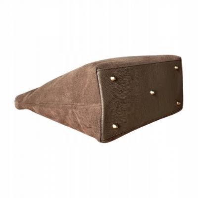 - Cappuccino torebka zamszowa shopper taupe ZAMSZ NATURALNY Vera Pelle
