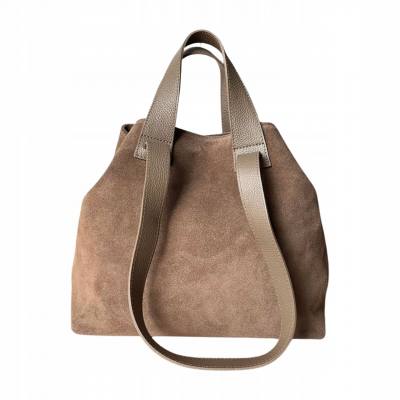 - Cappuccino torebka zamszowa shopper taupe ZAMSZ NATURALNY Vera Pelle