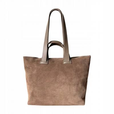 - Cappuccino torebka zamszowa shopper taupe ZAMSZ NATURALNY Vera Pelle