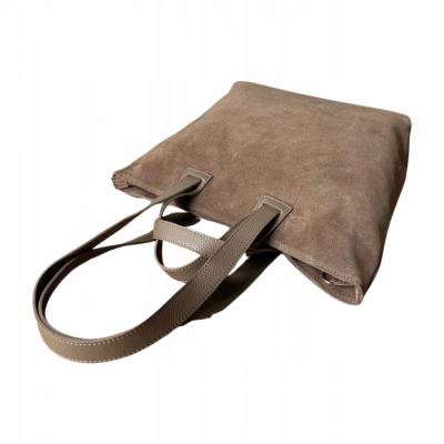 - Cappuccino torebka zamszowa shopper taupe ZAMSZ NATURALNY Vera Pelle