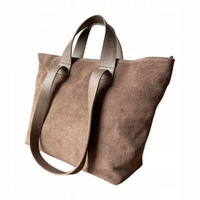 - Cappuccino torebka zamszowa shopper taupe ZAMSZ NATURALNY Vera Pelle