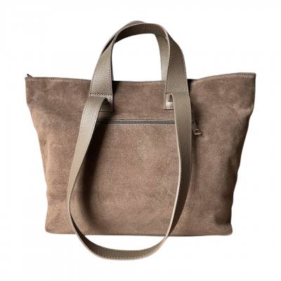 - Cappuccino torebka zamszowa shopper taupe ZAMSZ NATURALNY Vera Pelle