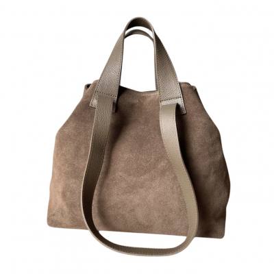 - Cappuccino torebka zamszowa shopper taupe ZAMSZ NATURALNY Vera Pelle