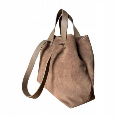 - Cappuccino torebka zamszowa shopper taupe ZAMSZ NATURALNY Vera Pelle
