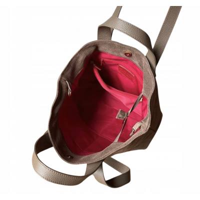 - Cappuccino torebka zamszowa shopper taupe ZAMSZ NATURALNY Vera Pelle