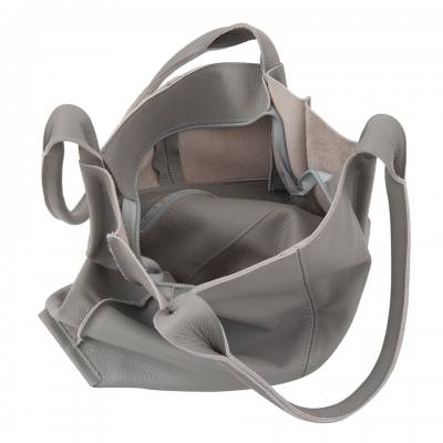 SZARA TOREBKA SKÓRZANA worek shopper bag SKÓRA NATURALNA