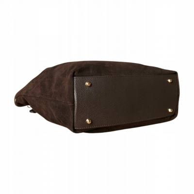 - Czekoladowa zamszowa torebka shopper XL ciemny brąz ZAMSZ A4 Vera Pelle