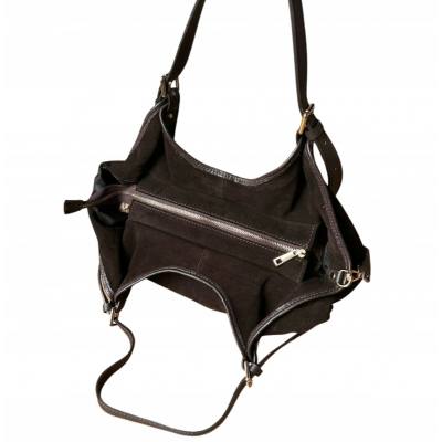 - Czekoladowa zamszowa torebka shopper XL ciemny brąz ZAMSZ A4 Vera Pelle
