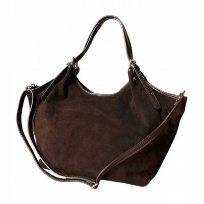- Czekoladowa zamszowa torebka shopper XL ciemny brąz ZAMSZ A4 Vera Pelle