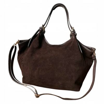 - Czekoladowa zamszowa torebka shopper XL ciemny brąz ZAMSZ A4 Vera Pelle